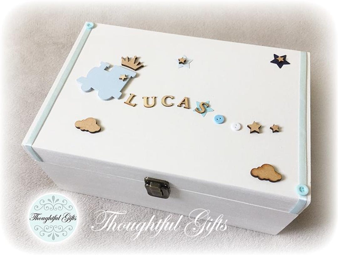 Personalised Baby Boys Twin Train Pine Wooden Keepsake Box New Parents ...