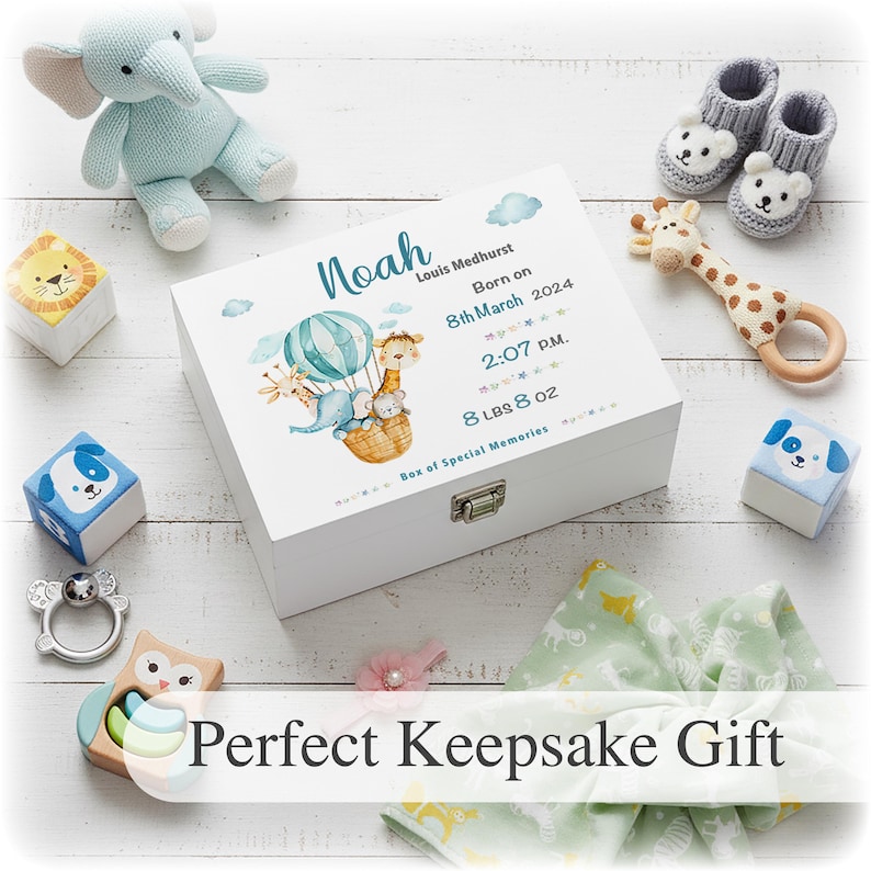 Large Cute Personalised Birth Details Baby Boy Wooden Keepsake Box ...