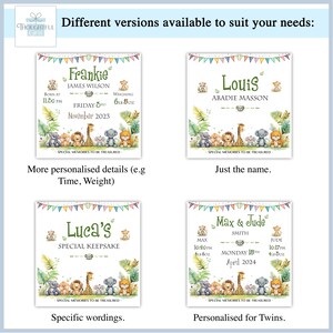Large Safari Animal Personalised Baby Boys Girls Wooden Keepsake Box ...