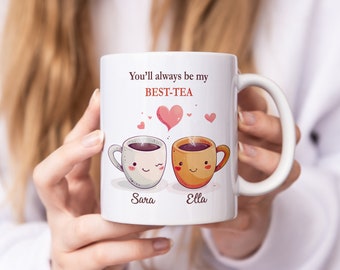 Meilleure tasse à thé personnalisée, cadeau amusant pour une meilleure amie, cadeau d'anniversaire pour sa bonne amie, cadeau soeur, nom personnalisé, ensemble tasse et sous-verres