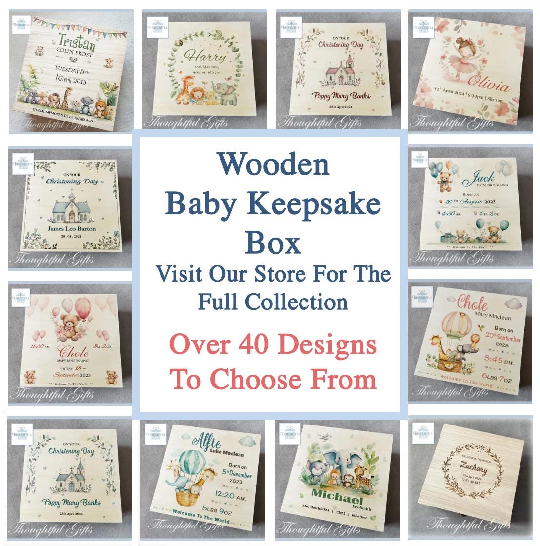 Large Safari Animal Personalised Baby Boys Girls Wooden Keepsake Box ...