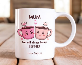 Meilleure tasse à thé personnalisée pour maman, cadeau amusant pour maman, cadeau d'anniversaire pour une mère, meilleure amie, cadeau pour maman, mug avec nom personnalisé et ensemble de sous-verres