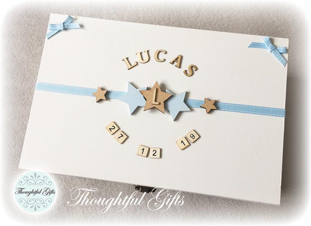 Personalised Baby Boys Girls Twin Pine Wooden Keepsake Box New Parents ...