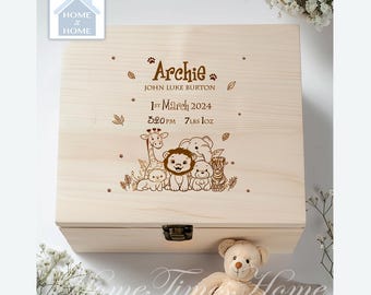 Grande boîte à souvenirs personnalisée en bois gravée pour bébé pour garçon fille nouveau-né souvenir nouveau parent maman baptême enfants anniversaire cadeau de Noël