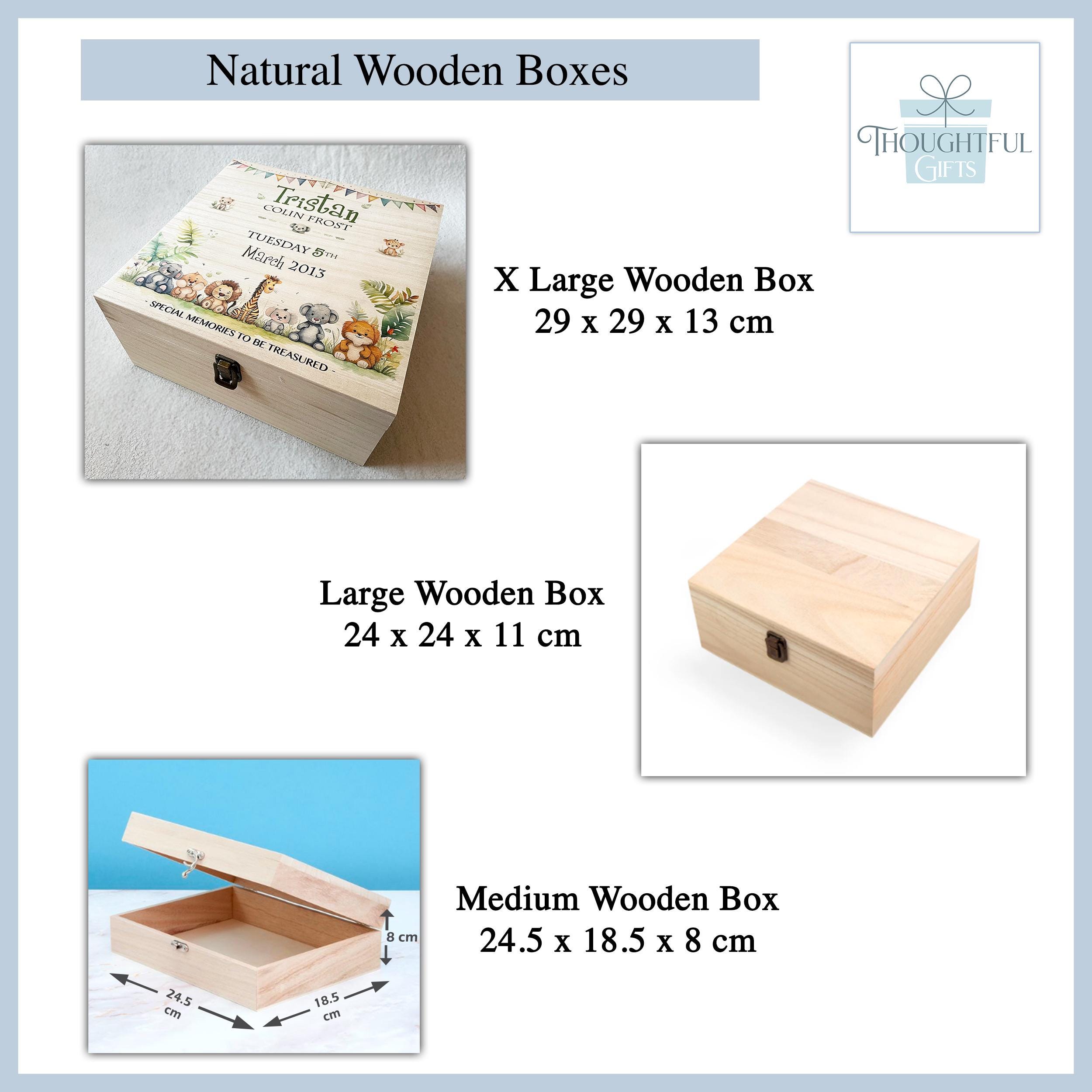 Large Safari Animal Personalised Baby Boys Girls Wooden Keepsake Box ...