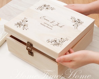 Grande boîte à souvenirs de mariage en bois gravée personnalisée pour les jeunes mariés, les couples, M. Mme, souvenir de mariage, cadeau d'anniversaire, boîte aux lettres, cadeau de Noël
