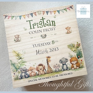 Large Safari Animal Personalised Baby Boys Girls Wooden Keepsake Box ...
