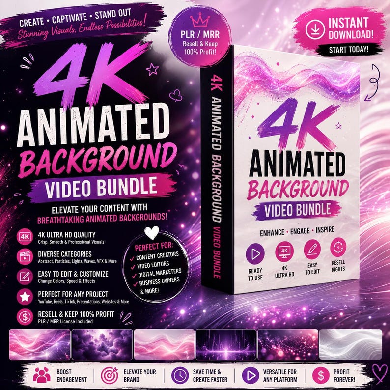4K Animated Background Video Bundle: Seamless Motion Loops (PLR/MRR ...