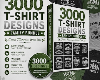 3000+ TShirt Designs Bundle Family Colorful Tshirt PNG Modern for Men Woman Kids Digital Download