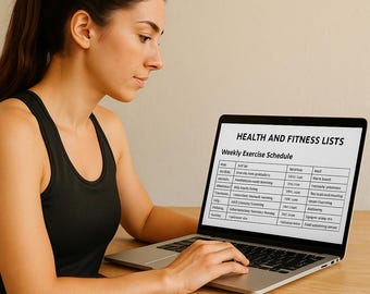 Health Fitness Planner PDF – Weekly Exercise Tracker, Equipment Checklist, Supplement Log, Yoga Tools List, Healthy Eating Guide