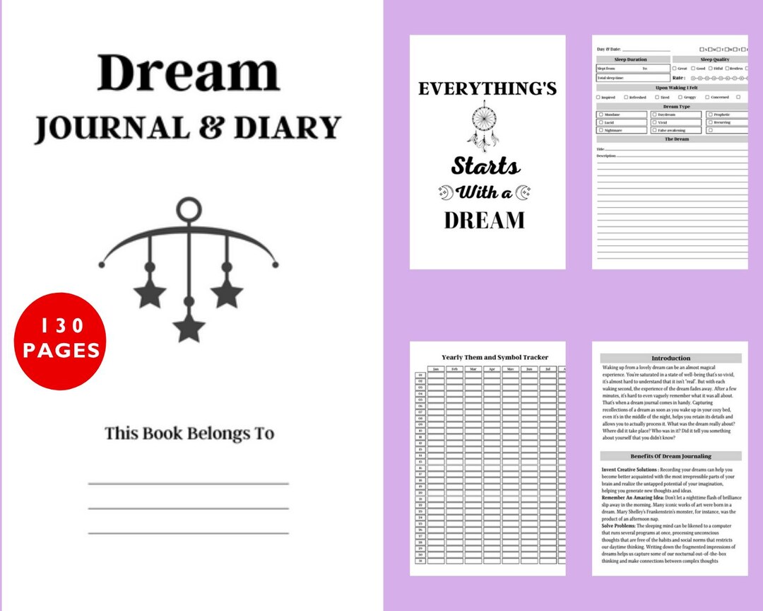 Dream Journal Printable PDF – 130-page Dream Diary & Sleep Tracker ...