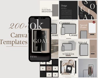 Ponad 200 szablonów Canva do mediów społecznościowych Zestaw e-booków Post na Instagramie Zestaw do nowoczesnego brandingu dla trenerów, influencerów i twórców