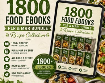 1800+ Food EBooks PLR MRR Bundle: Recipe Content for Blogs & Digital Products