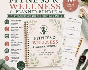 Fitness & Wellness Planner PDF Bundle: Workout, Nutrition, Yoga (PLR MRR Digital Product