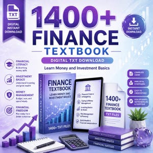 Más de 1400 libros de texto de finanzas en formato digital para descarga instantánea. Aprende los conceptos básicos de dinero e inversión.