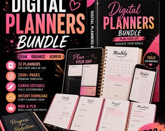 Agenda digitale con oltre 2500 pagine, licenza PLR, rivendita, uso commerciale, modificabile con Canva, download immediato, personalizzabile, psicologia giornaliera, MRR (Manufacturer Reduction).