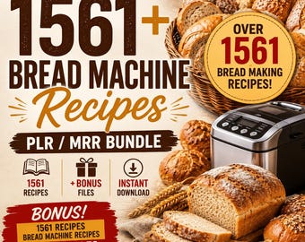 1561 + Recepten broodmachine PLR MRR-bundel PDFJPEG: doorverkopen en rebranden (digitale download)