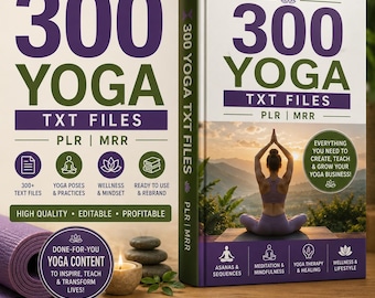 300+ Yoga TXT Files PLR MRR eBook Bundle Digital Download for Wellness Meditation Fitness