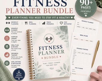 Fitness Planner Bundle – Workout, Meal, Habit Tracker (Digital Download)