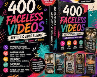 400 Faceless Video, Aesthetic Video, Faceless Reels, Luxury Reels, Mega Reels Bundle, Faceless Marketing, PLR Videos Pack, MRR Resell Rights