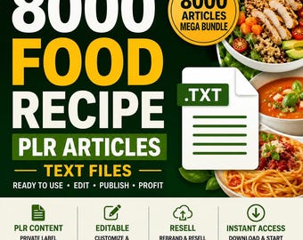 8000+ Food & Recipe PLR Articles: Text Files Data Blog Content, eBooks (PLR/MRR Bundle)