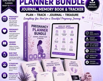 Pregnancy Planner Bundle: Journal, Memory Book, Newborn Organizer (Digital PDF Download