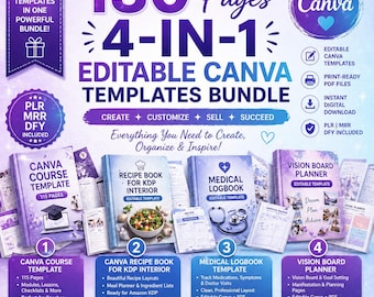 Canva Templates Bundle: Course, Recipe, Medical, Vision Board (Digital Download, PLR/MRR)