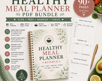 Healthy Meal Planner PDF Bundle: Vegan, Budget, Lunch Ideas (PLR MRR Digital Product