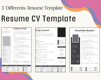 3 Editable Modern CV1 Template For Microsoft Word Professional Resume Download Save to PDF Format