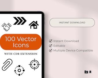 100 Vector Icons CDR Mega Bundle - 100 Vector Icons, Icons PPT, Business Icons, Social Media Icons, Editable Icon Bundle