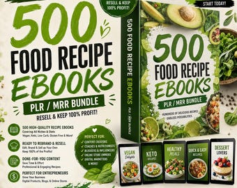 500+ Food Recipe eBooks PLR MRR Resell Rights Digital Download text and doc Format
