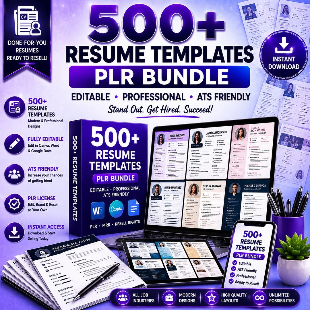 500 Resume Templates PLR Bundle: Editable CV Designs-both Doc & Pdf ...