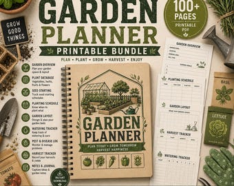 Planificador de jardín imprimible: Diseño de huerto de verduras, hierbas y flores (Descarga digital)