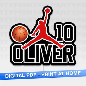 Decorazione per torta personalizzata a forma di Jumpman da basket per feste di compleanno per bambini/adolescenti/adulti - PDF DOWNLOAD DIGITALE