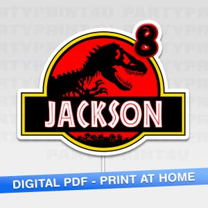 誕生日パーティーのデコレーションに使える、子供/ティーン/大人向けのパーソナライズされたカスタム恐竜ジュラシックケーキトッパー - デジタルダウンロード PDF