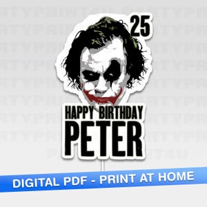 Adorno para tarta de Joker personalizado para decoración de fiestas de cumpleaños para niños, adolescentes y adultos. DESCARGA DIGITAL EN PDF