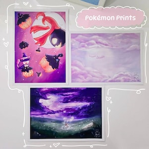 Pokemon Anime Kunstdruck || A5 || Kunst Postkarte/ Poster || Mew, Skitty, Eevee, Pumpkaboo, Gourgeist