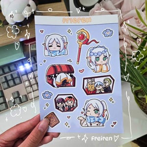 Chibi Frieren no Sousou Sticker Sheet || Kawaii Anime Stickers for Planners, Notebooks, Laptop decals and more!