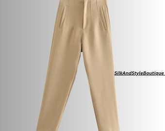 Zomer vrouwen hoge taille katoenen broek - Vintage wijde pijpen broek - Casual broek met zakken - Cadeau voor haar