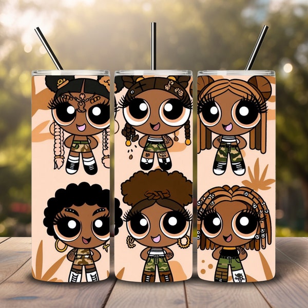 Powerpuff Girls 20oz  Tumbler Wrap, afropuff girls Tumbler PNG, Seamless Wrap For Sublimation, Digital File