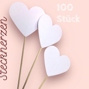 100 Stück Steckherzen | weiß | Herzstecker Spalierherzen zur Hochzeit |