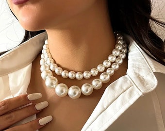 Elégant colliers de perles d’eau douce pour femme , tour de cou en perles épaisses , cadeau pour elle , 2 pièces ensemble,