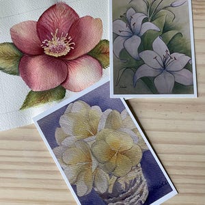 Floral Postcard Pack of 3, 4x6 cards, frameable art, 4x6" frameable original artwork
