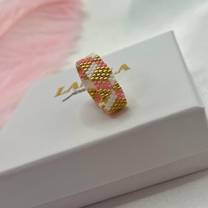 Handmade Geometric Seed Bead Ring: Elegant Miyuki Beadwork