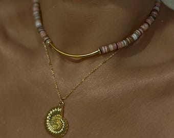 Gold Plated Shell Necklace Set: Conch Charm, Beach Jewelry