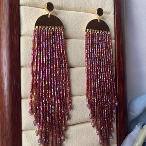 Handmade Beaded Fringe Earrings: 18K Gold Plated Studs