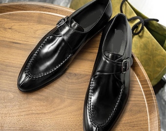 Scarpe eleganti con fibbia: in pelle nera classica (realizzate a mano)