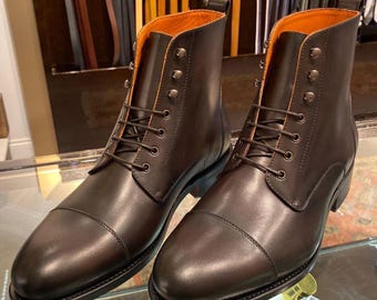 Handmade Leather Cap Toe Dress Boots: Brown Lace-Up Oxfords