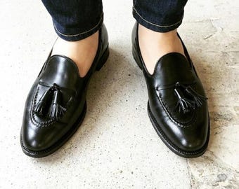 Schwarze Leder Quasten Loafer – Handgemachte Slip-On Abendschuhe