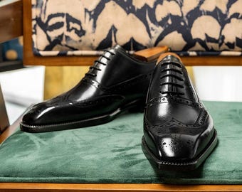 Oxford Dress Shoes: Genuine Leather Square Toe (Handcrafted, Black)